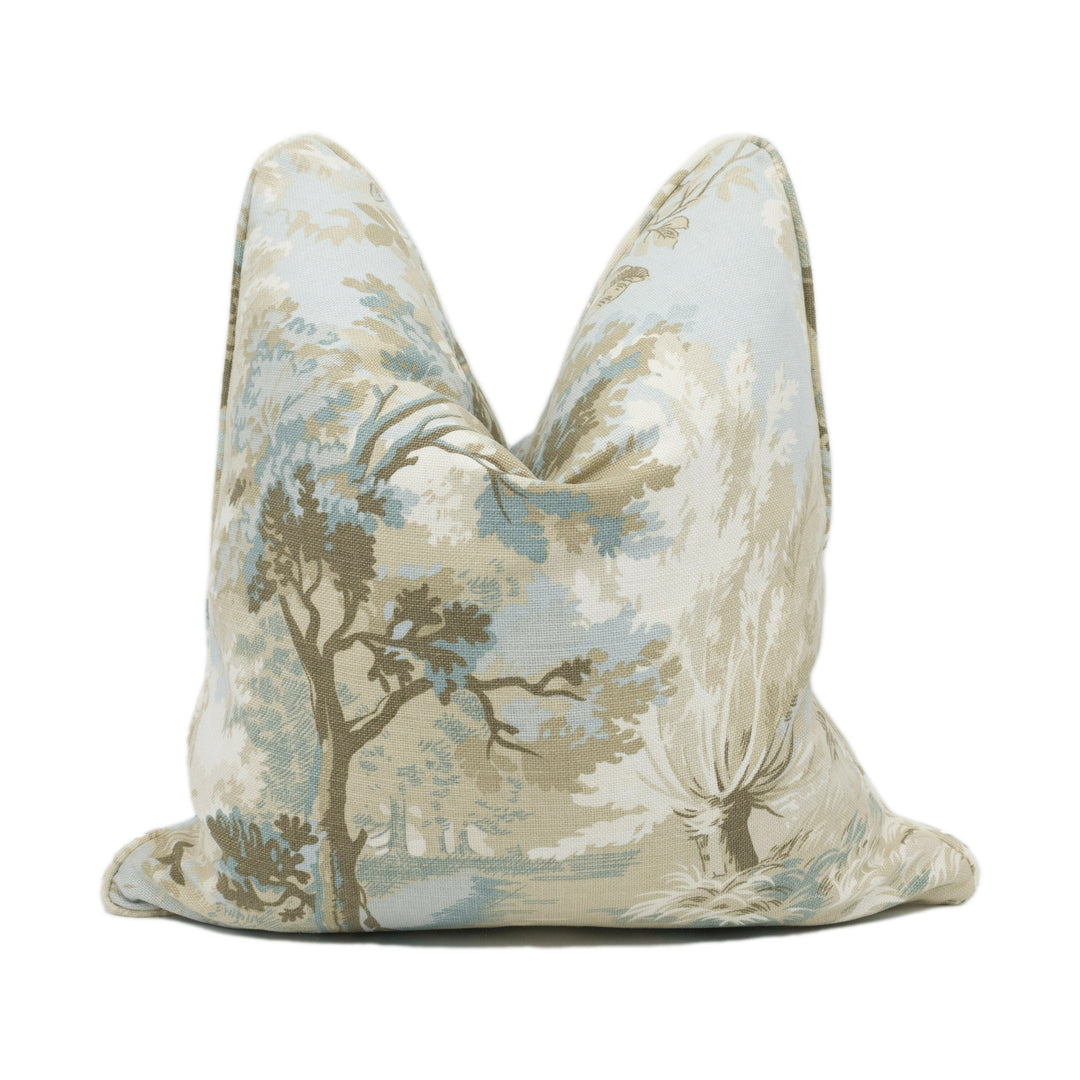 Thibaut - Lincoln Toile - Beige & Spa Blue - Soft Muted Romantic Countryside Designer Cushion Cover - Luxury Throw Pillow - Handmade Home.