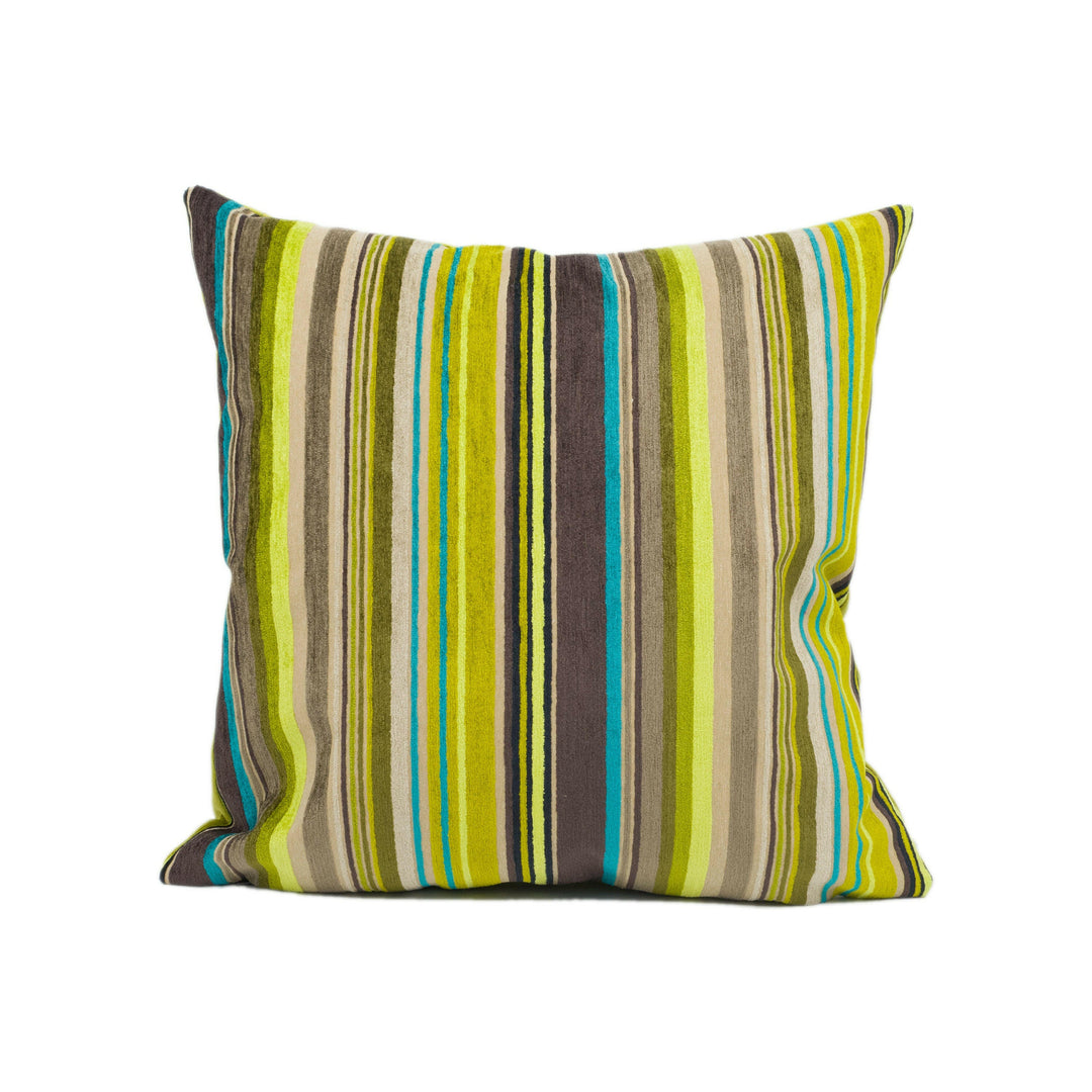 Fun Bright Green and Blue Striped Velvet Cushion Cover - Handmade Throw Pillow - Designer Home Décor.