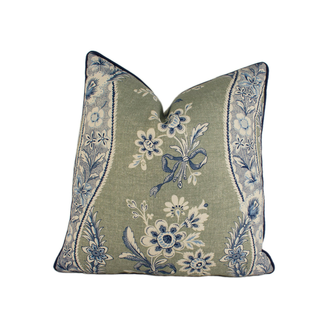Schumacher - Le Castellet - Gris & Bleu - Provençal Motif Floral Ribbon - Designer Cushion Cover Handmade Throw Pillow - Luxury Home Decor.