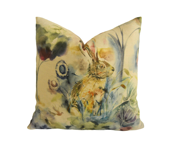Voyage - Grassmere - Sweetpea -  Sweet Countryside Fox &amp; Hare Cushion Cover - Handmade Throw Pillow Designer Home Decor.