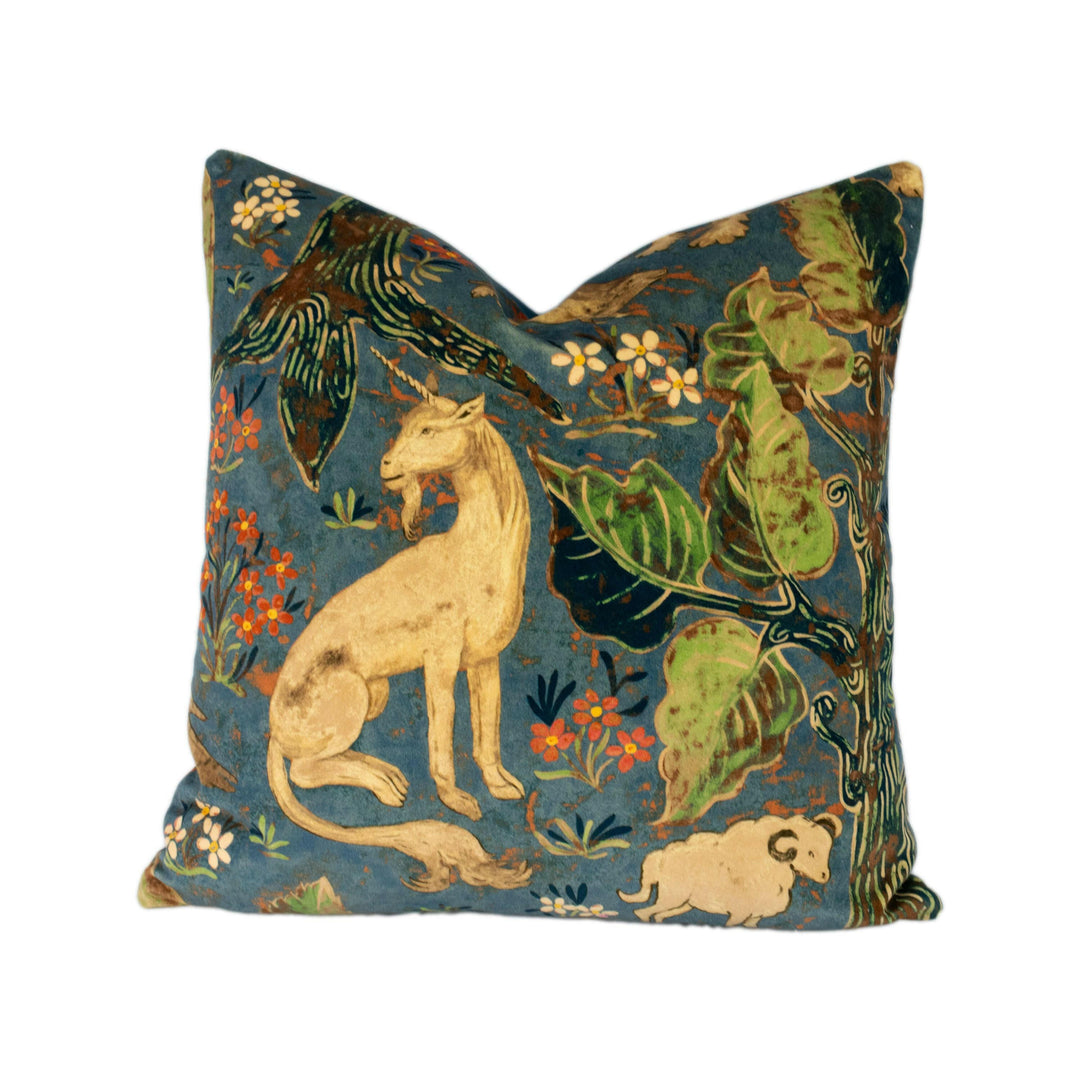 Zoffany - Arden Velvet - Blue - Luxurious Mid-Century British Tapestry Cushion Cover - Handmade Throw Pillow Designer Home Decor.