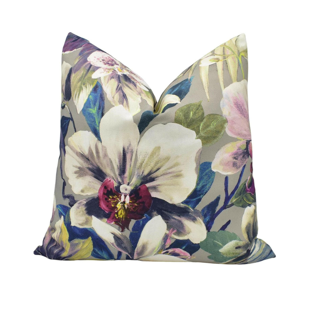 Prestigious Textiles - Moorea - Sea Spray - Dramatic Rich Contrasting Orchid Floral Designer Cushion Cover - Luxury Throw Pillow - Handmade.