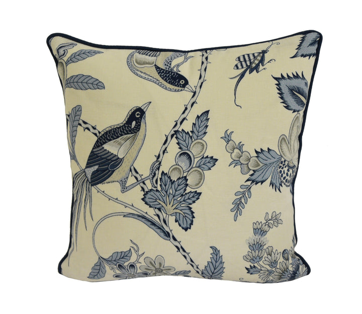 Schumacher - Campagne - Bleu &amp; Gris - Lush Lively French Floral Designer Cushion Cover - Handmade Throw Pillow - Designer Home Decor.