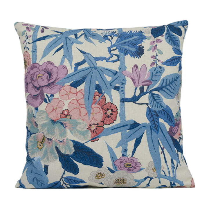 Sanderson - Bamboo & Bird - China Blue / Lotus Pink - Japanese Inspired Floral Cushion Cover - Handmade Throw Pillow - Designer Home Décor.