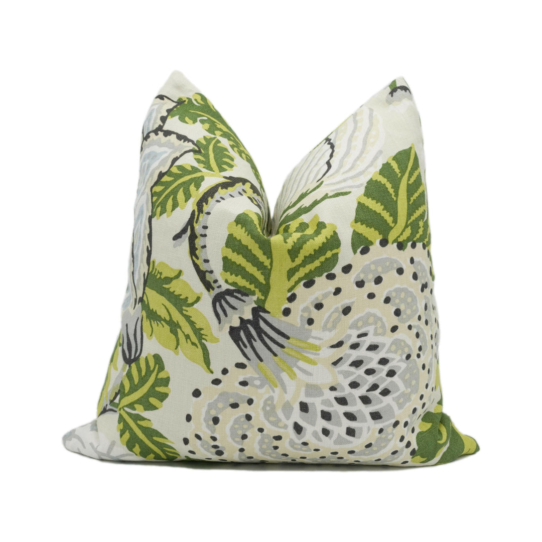 Thibaut - Mitford - Green and White - Vintage 1920's Block Print Floral Designer Cushion Cover - Luxury Throw Pillow - Handmade Home Décor.
