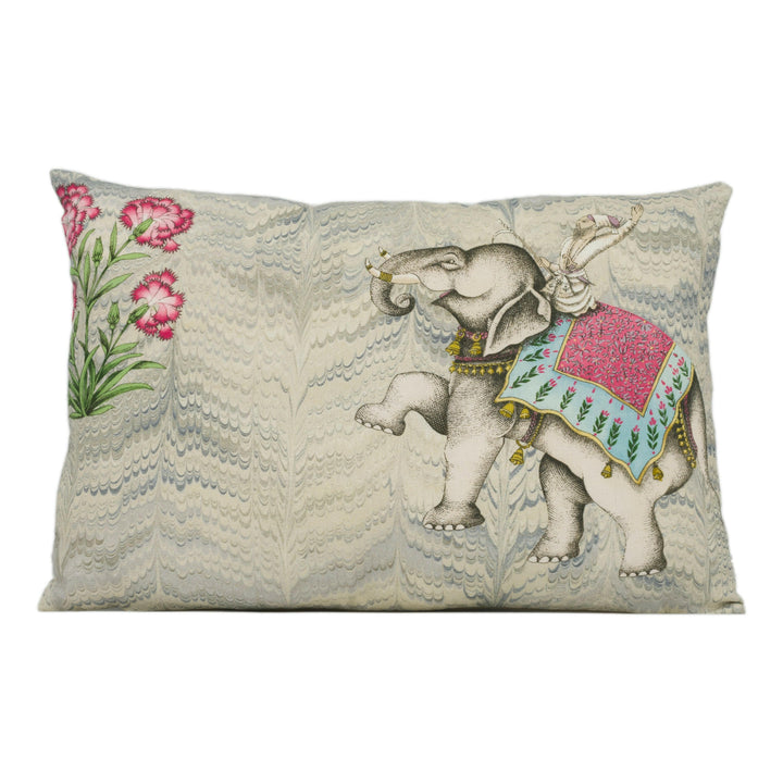 Zoffany - Jaipur - Silver - Mogul Inspired Indian Tiger & Elephant Cushion Cover - Handmade Throw Pillow Designer Home Decor.