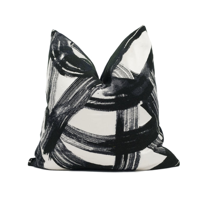 Harlequin - Typhonic - Onyx - Bold Statement Tactile Sateen Chenille Cushion Cover - Modern Black & White Artistic Brushstroke Pillow Cover