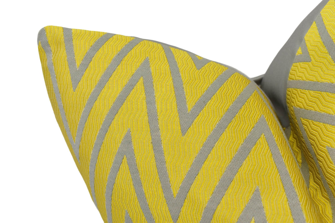 Prestigious - Peak - Citron - Sophisticated Metallic Jacquard Zig Zag Designer Cushion Cover - Luxury Throw Pillow - Handmade Home Decor.