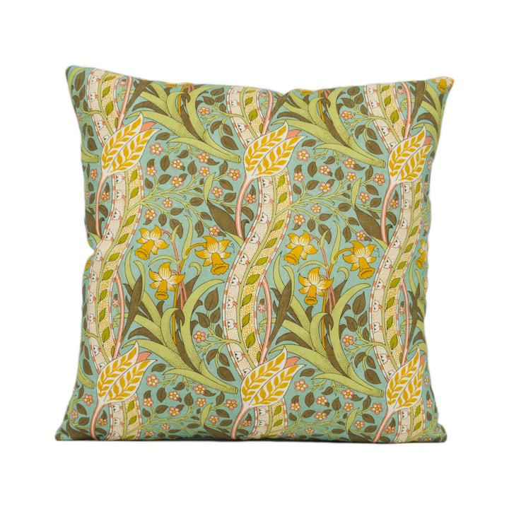 William Morris - Daffodil - Cove Blue / Chocolate - Classic English Floral Cushion Cover - Handmade Throw Pillow - Designer Home Décor.