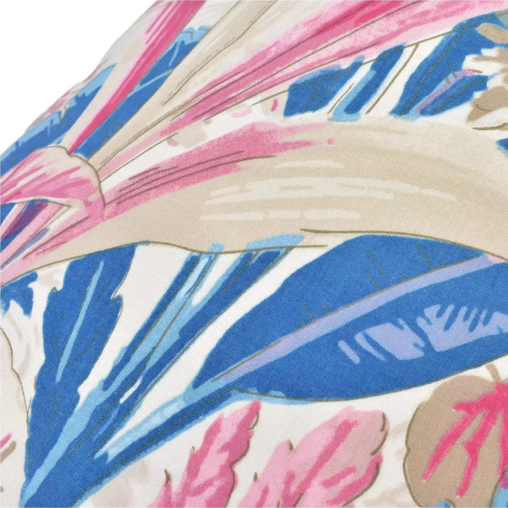 a close-up view of a colorful, abstract pattern with various shades of blue, pink, and white.