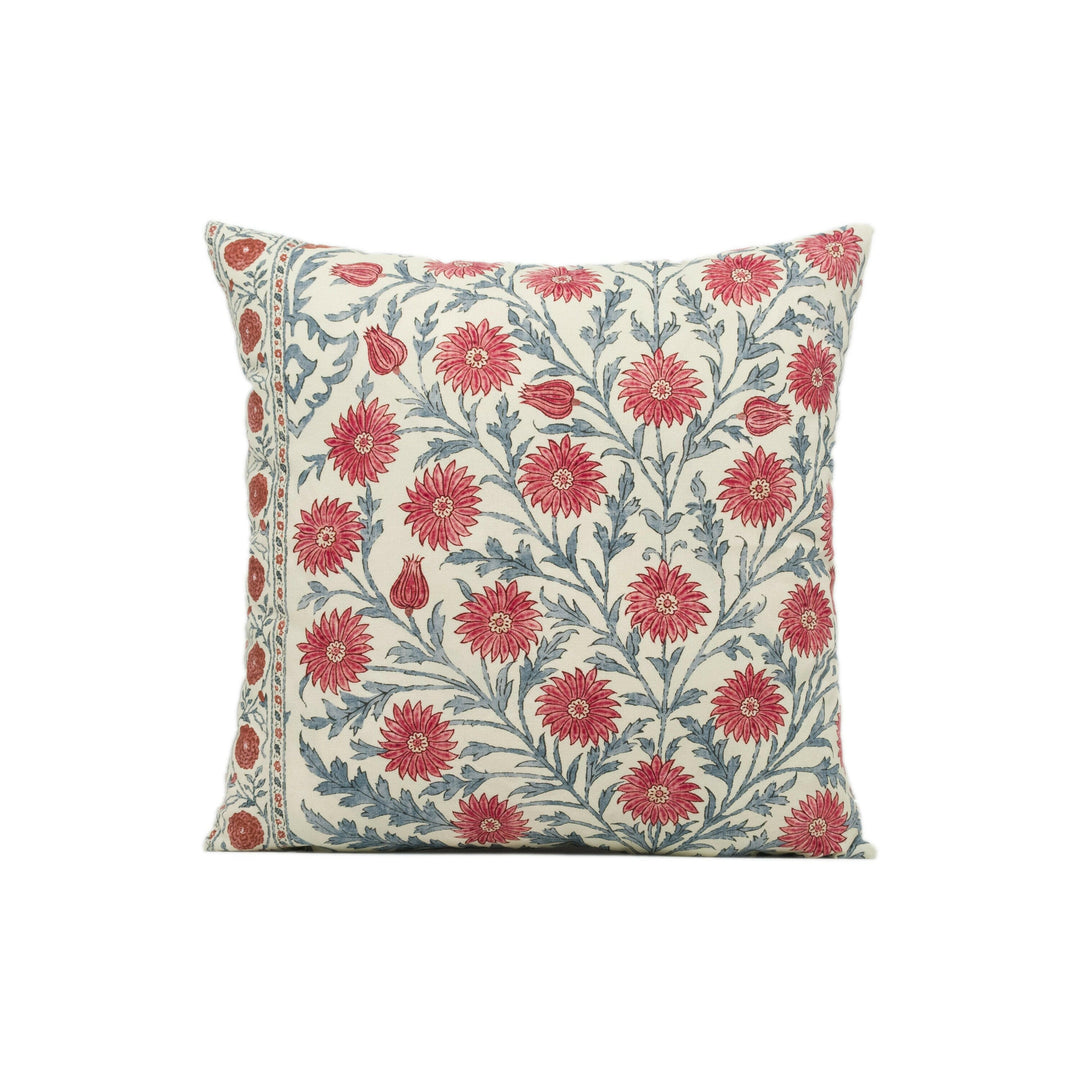 Oscar De La Renta for Lee Jofa - Sameera - Red / Blue - Exotic Floral Cushion Cover - Self Piped Throw Pillow - Designer Home Décor.