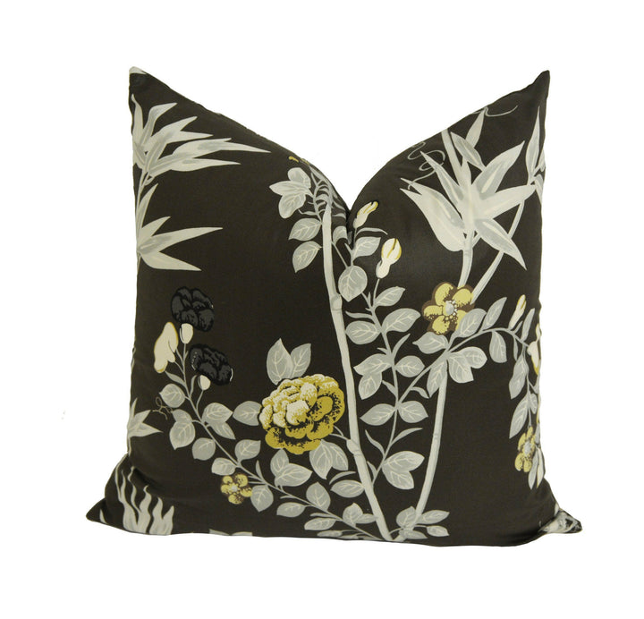 Scalamandre - Jardin De Chine - Espresso - Grand Floral Chinoiserie Designer Cushion Cover - Handmade Throw Pillow - Luxury Home Decor.