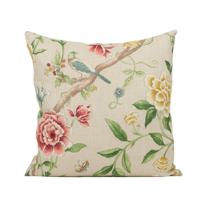 Sanderson - Porcelain Garden - Red / Beige - Delicate Floral and Bird Cushion Cover - Handmade Throw Pillow - Designer Home Décor.
