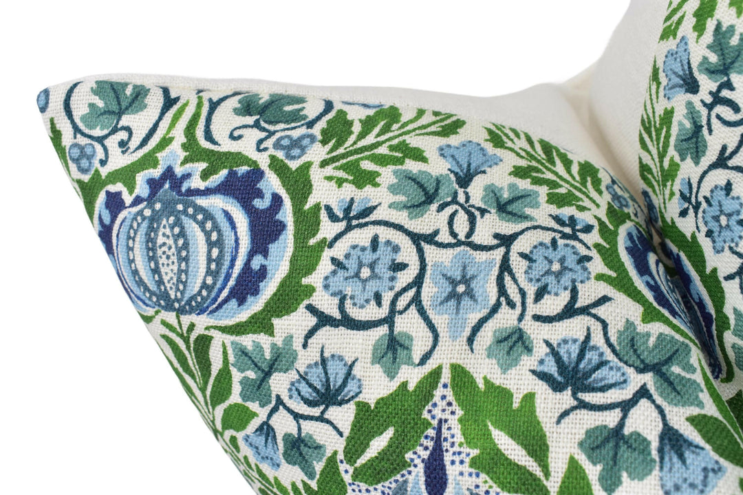 William Morris - Little Chintz - Nettle / Woad - Classic Morris Indian Inspired Pomegranate Designer Cushion Cover - Luxury Throw Pillow.