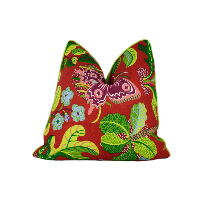 Schumacher - Exotic Butterfly - Red - Signature Josef Frank Whimsical Butterfly Designer Cushion Cover - Luxury Throw Pillow - Handmade.