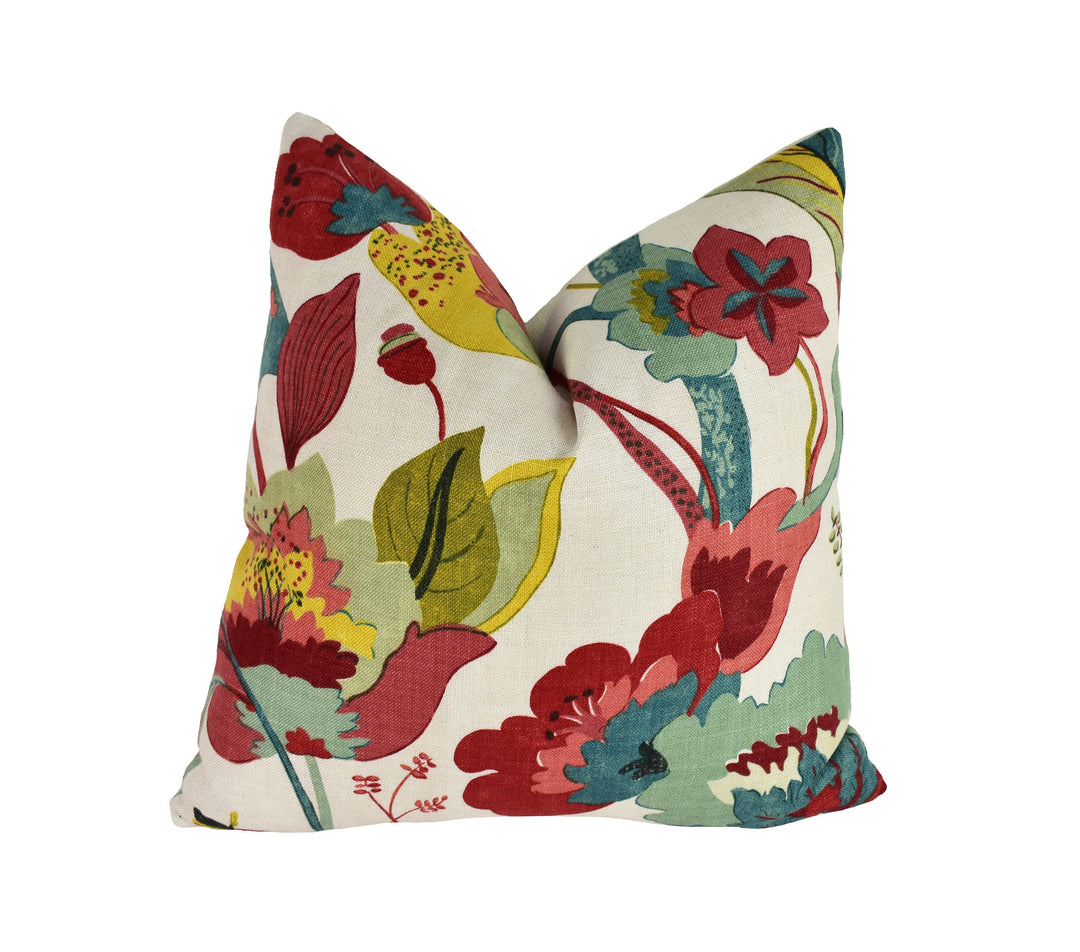 GP &amp; J Baker - California - Linen / Teal / Pimento - Complex Floral Botanical Designer Cushion Cover - Luxury Throw Pillow - Handmade Home