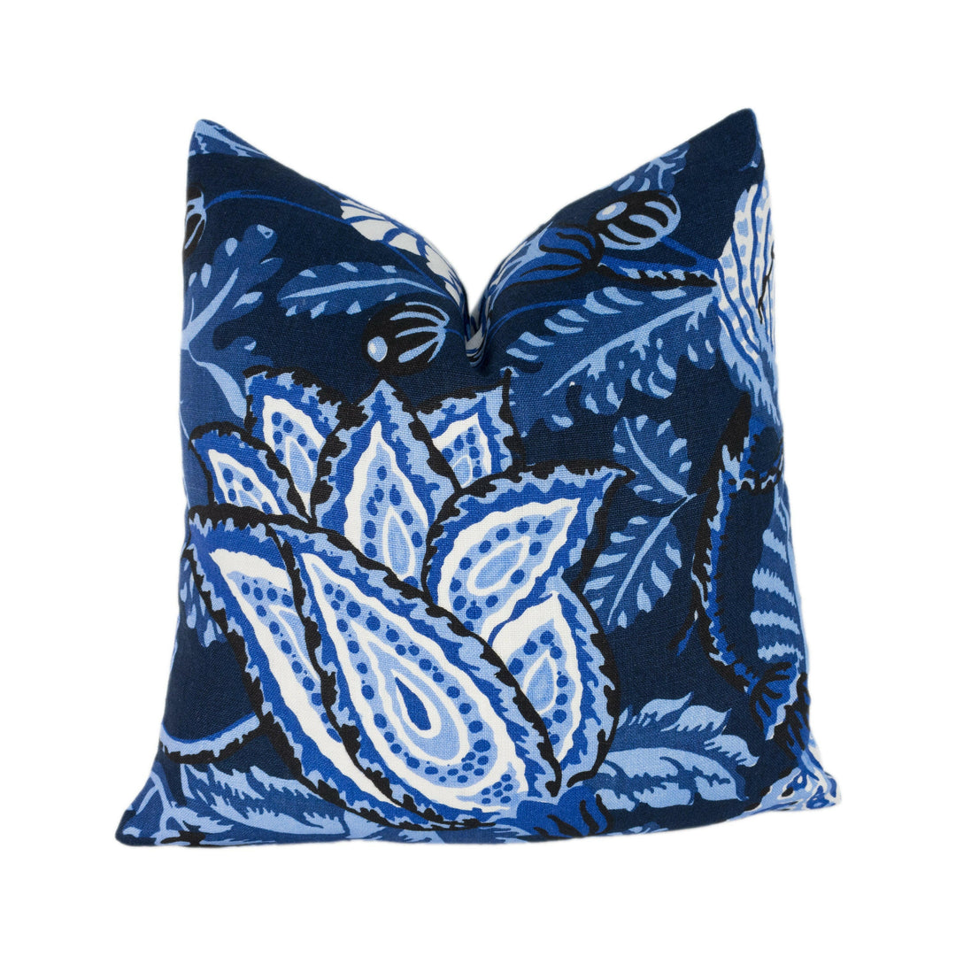 Thibaut - Mitford - Navy - Vintage 1920's Block Print Floral Designer Cushion Cover - Luxury Throw Pillow - Handmade Home Decor.