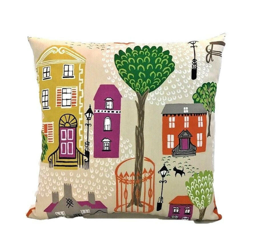 Sanderson - Jubilee Square - Blackcurrant / Orange - Stunning Cushion Cover Throw Pillow Designer Home Decor.