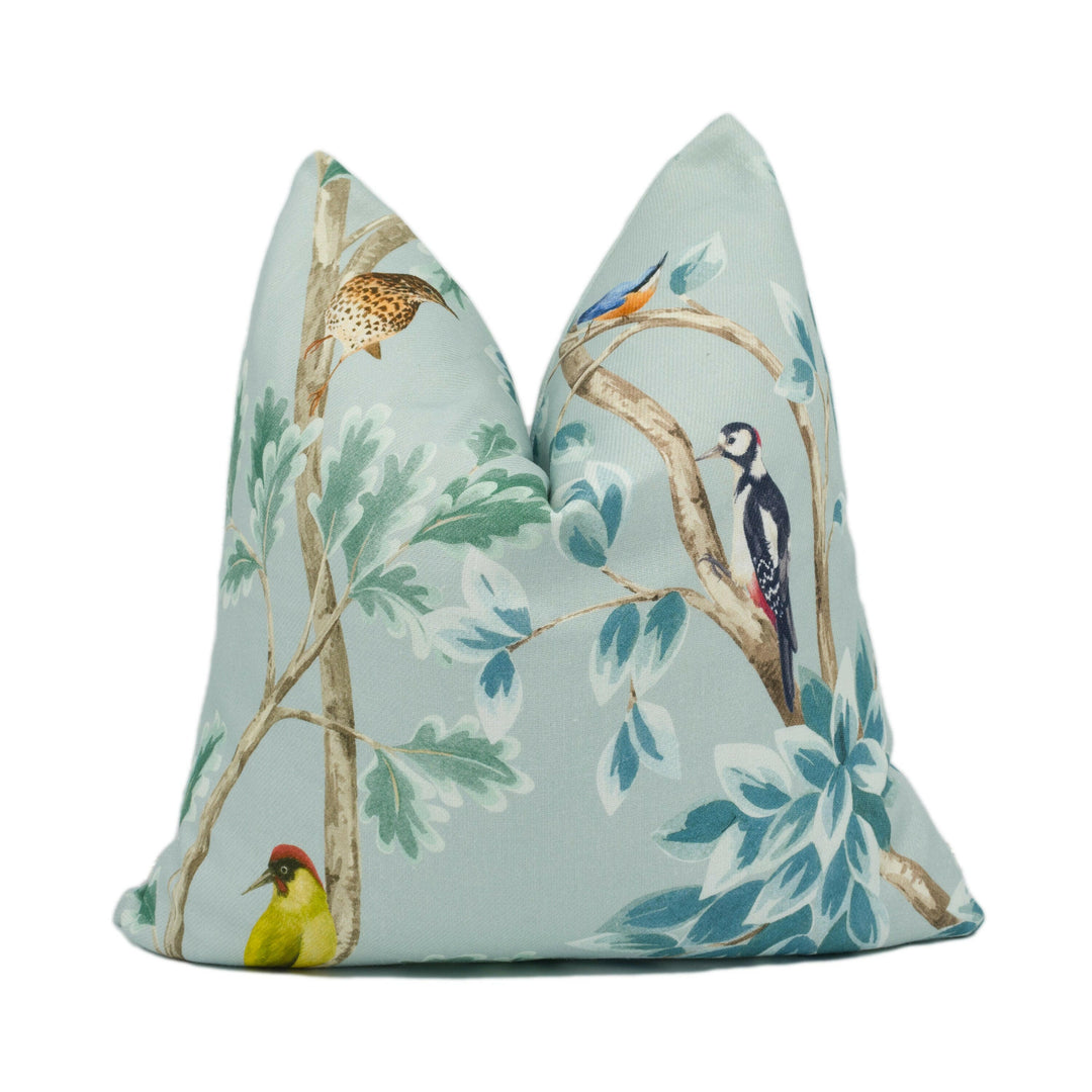 Osborne & Little - Netherfield - Sky Blue - Leafy Garden Birds Cushion Cover - Handmade Throw Pillow - Designer Home Décor.