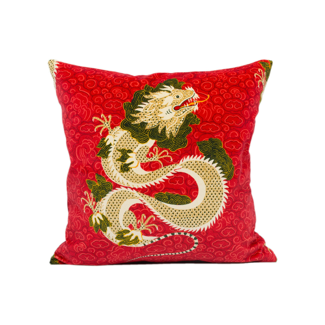 Sanderson - Water Dragon - Cinnabar Red - Plush Asian Inspired Velvet Cushion Cover - Handmade Throw Pillow - Designer Home Décor.