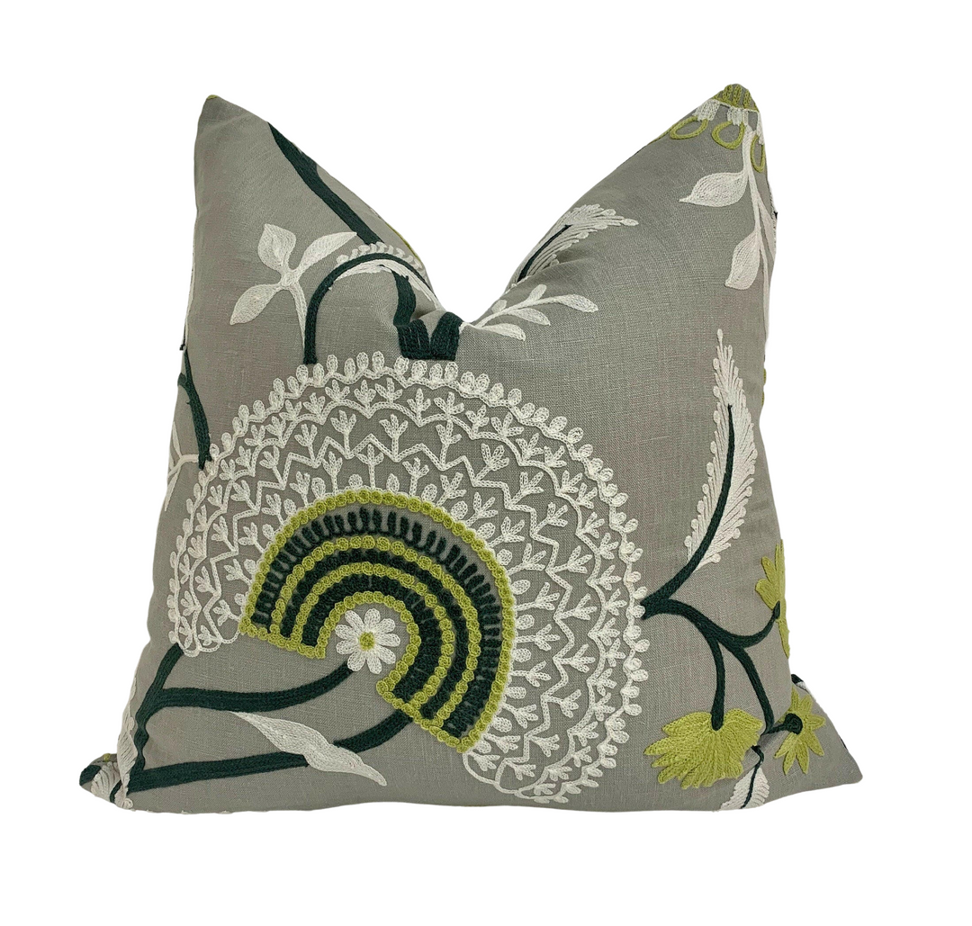 Sanderson - Hakimi - Ash Grey - Embroidered Cushion Cover Throw Pillow Designer Home Decor.