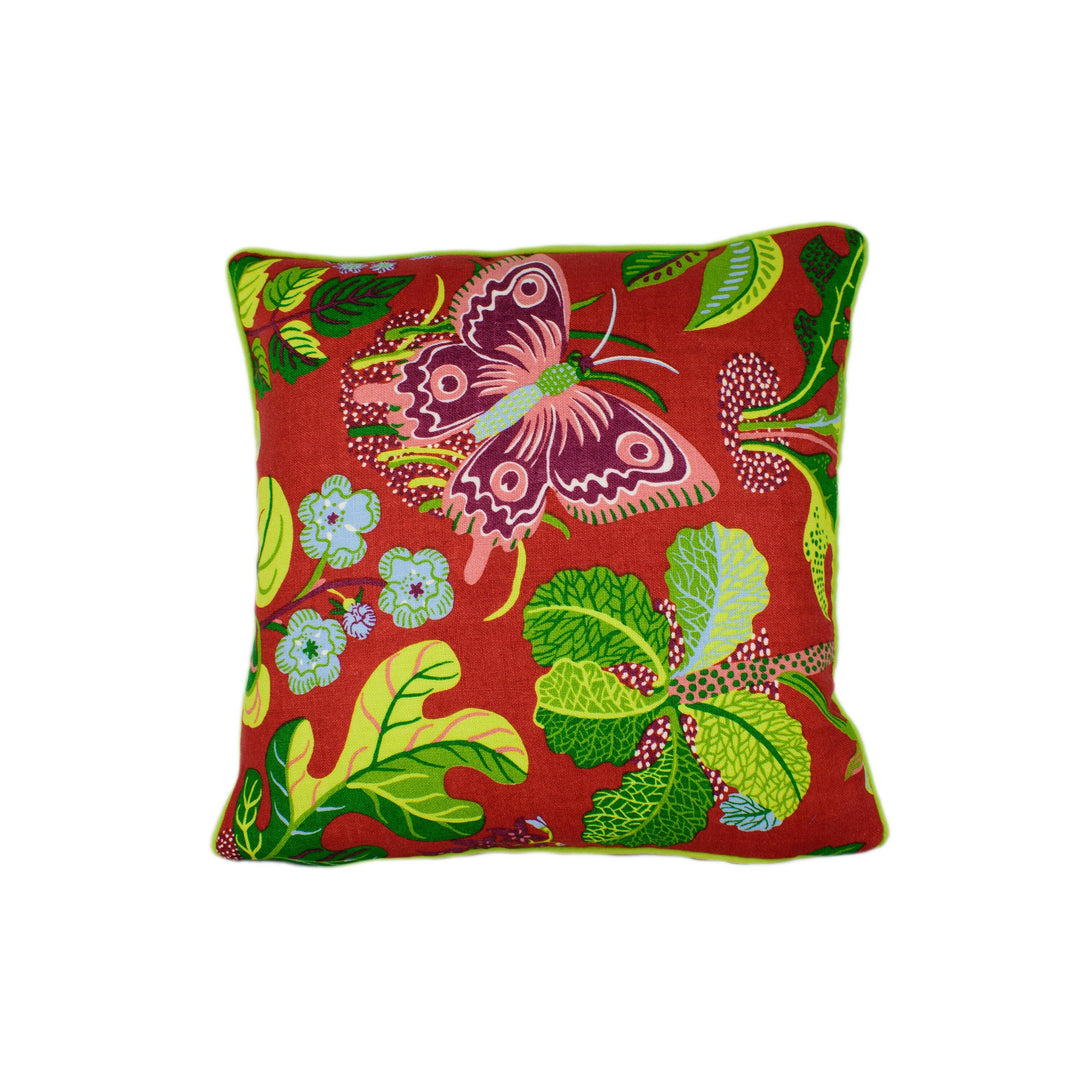 Schumacher - Exotic Butterfly - Red - Signature Josef Frank Whimsical Butterfly Designer Cushion Cover - Luxury Throw Pillow - Handmade.