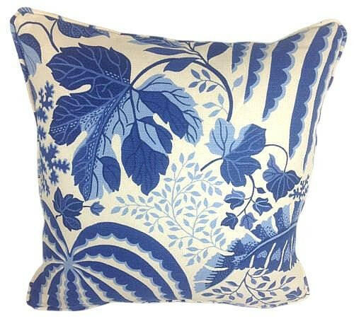Sanderson - Rainforest - Indigo Self-Piped Cushion Cover Throw Pillow Designer Home Decor.