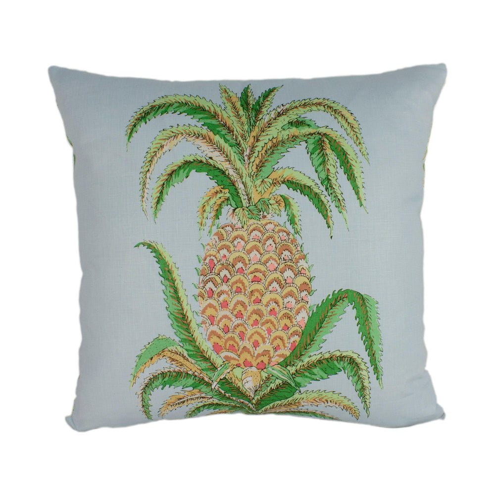 Schumacher - Pineapples Chintz - Sky - Indian Inspired Pineapple Statement Cushion Cover - Handmade Throw Pillow - Luxury Home Decor.