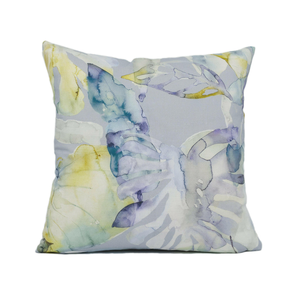 Voyage - Salvador - Lemon / Grey - Watercolour Botanical Monstera Leaf Cushion Cover - Handmade Throw Pillow - Designer Home Décor.