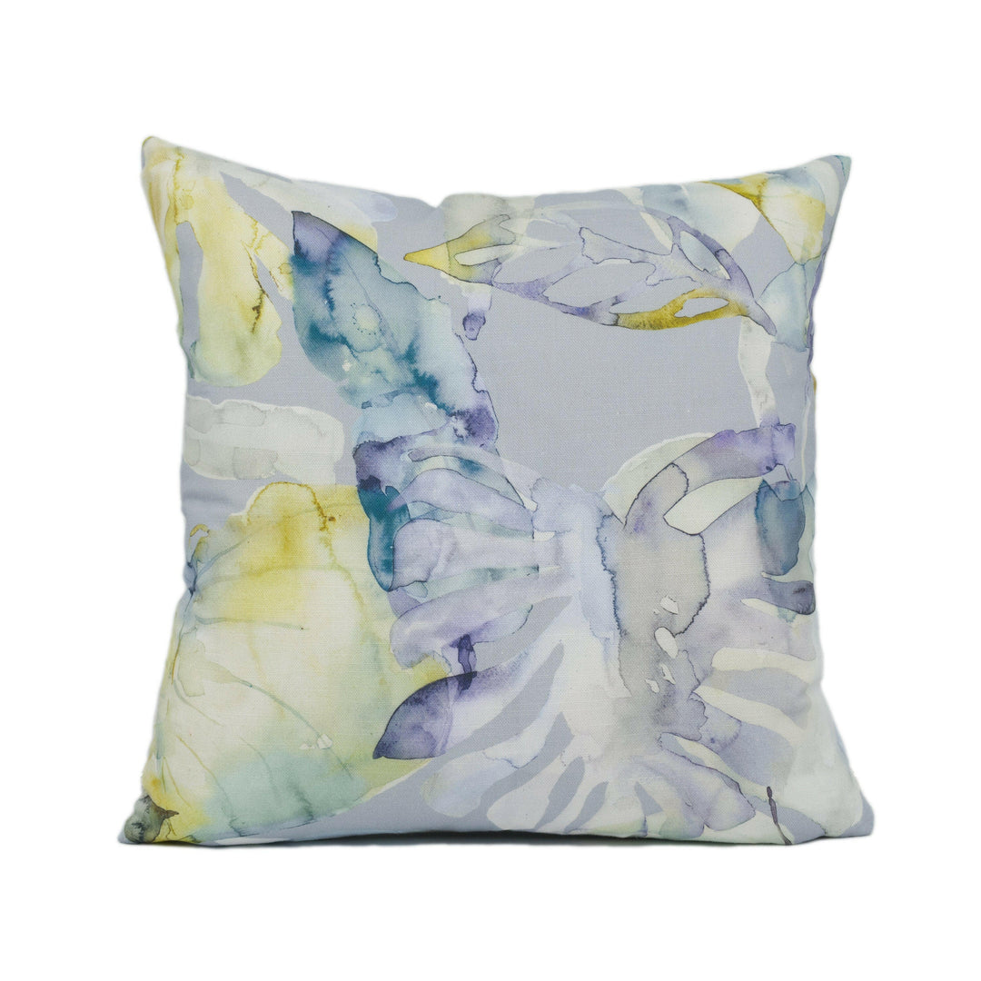 Voyage - Salvador - Lemon / Grey - Watercolour Botanical Monstera Leaf Cushion Cover - Handmade Throw Pillow - Designer Home Décor.