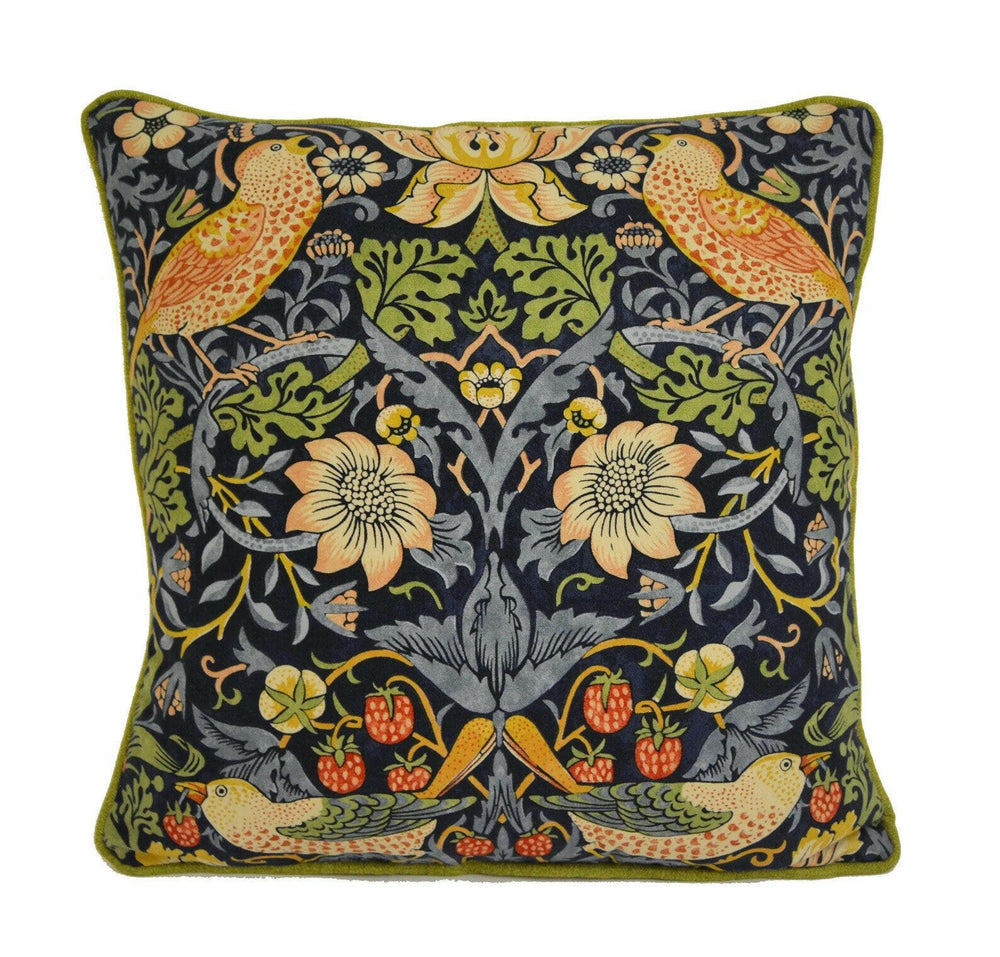 William Morris - Strawberry Thief - Indigo / Mineral - Stunning Iconic Classic Designer Cushion Cover - Handmade Home Decor - Luxury Throw.