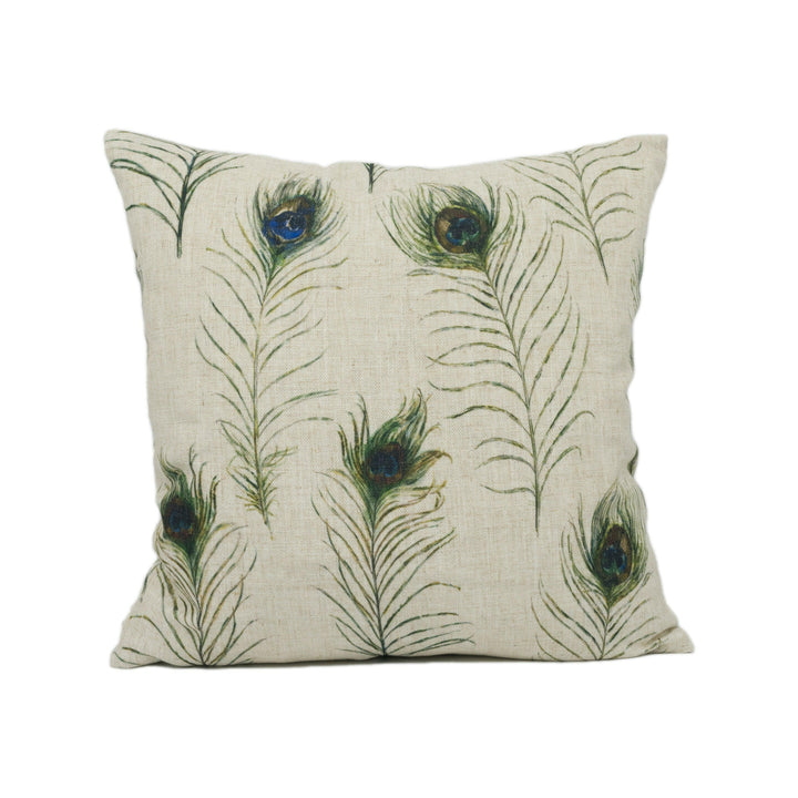 Clarke & Clarke x Studio G - Peacock Feathers - Linen - Chic Feather Motif Cushion Cover - Handmade Throw Pillow - Designer Home Décor.