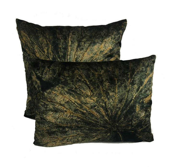 Zoffany - Taisho - Vine Black - Lavish Lotus Leaf Cushion Cover - Handmade Velvet Throw Pillow - Designer Home Decor.