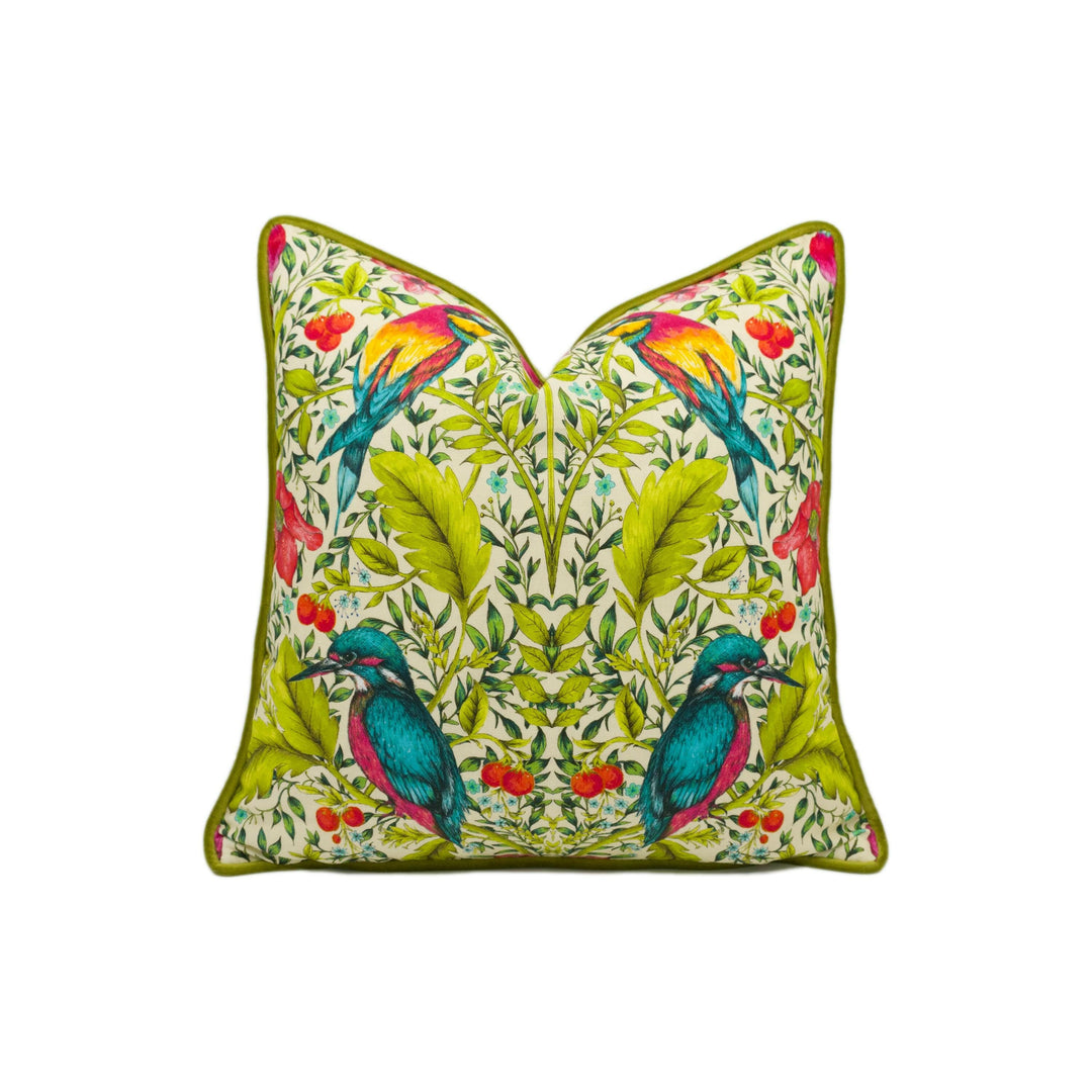 Blendworth Library - Lambourn - Peachy - Modern Funky Maximalist Bird Designer Cushion Cover - Luxury Throw Pillow - Handmade Home Décor.
