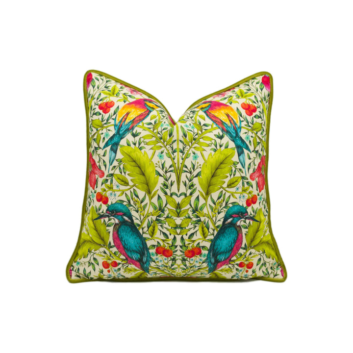 Blendworth Library - Lambourn - Peachy - Modern Funky Maximalist Bird Designer Cushion Cover - Luxury Throw Pillow - Handmade Home Décor.