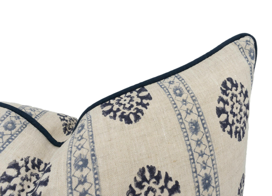 GP & J Baker - Alma - Indigo / Blue - Indian Inspired Striped Cushion Cover - Handmade Throw Pillow - Designer Home Décor.