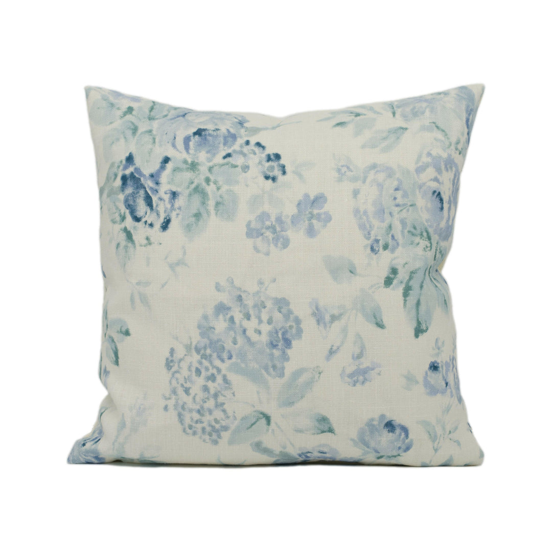 Lee Jofa - Hollyhock - Aqua / Blue - Rare Elegant Floral Cushion Cover - Handmade Blue Floral Pillow Cover - Blue White Flowery Throw Pillow.