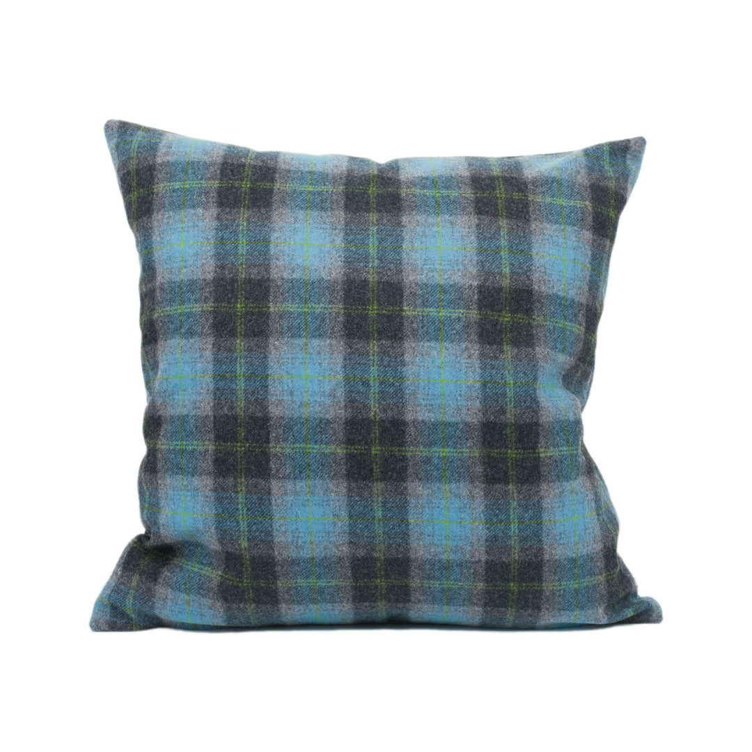 Abraham Moon - Wimbledon Check - Multi / Blue -  100% Wool Cushion Cover - Designer Plaid Pillow Cover - Handmade Custom Abraham Moon Pillow.