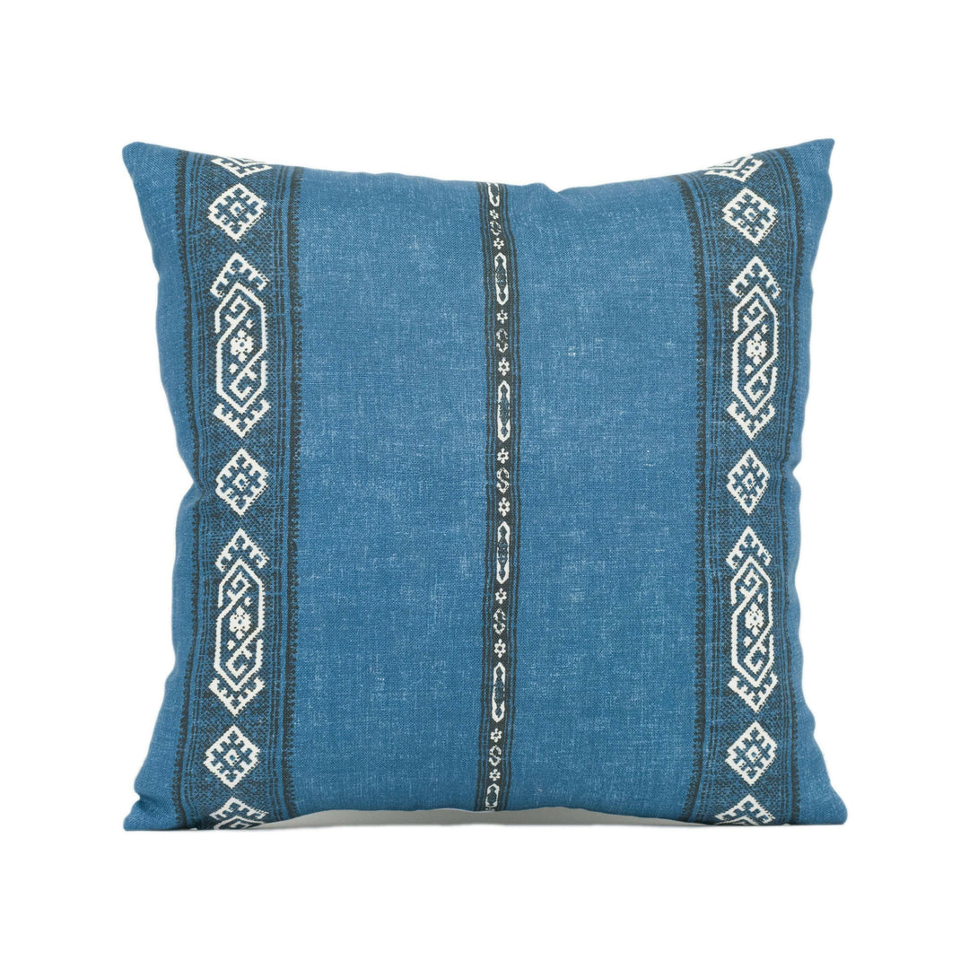 Carolina Irving - Alexandria - Indigo - Blue Aztec Striped Cushion Cover - Bohemian Stripe Designer Pillow Cover - Classic Handmade Linen.