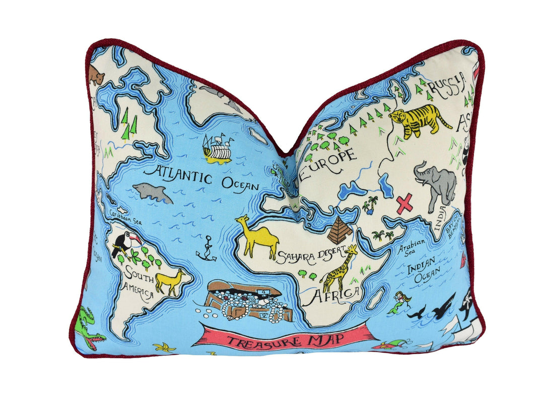 Sanderson - Treasure Map - Sea Blue - Cushion Cover Throw Pillow Designer Home Decor.