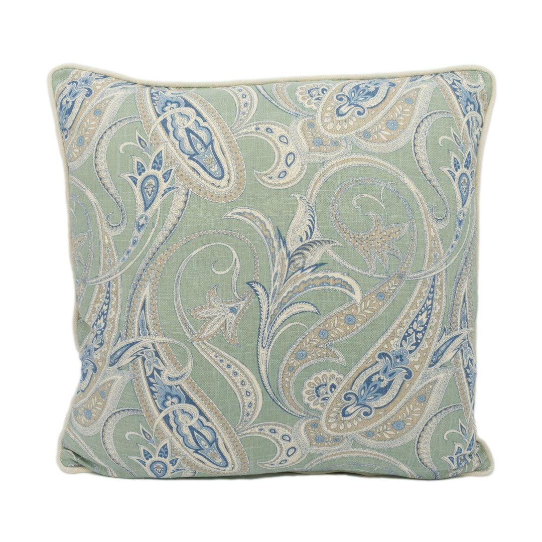 Edinburgh Weavers - Persia - Blue - Gorgeous Contrast Piped Paisley Cushion - Handmade Throw Pillow - Designer Home Décor.