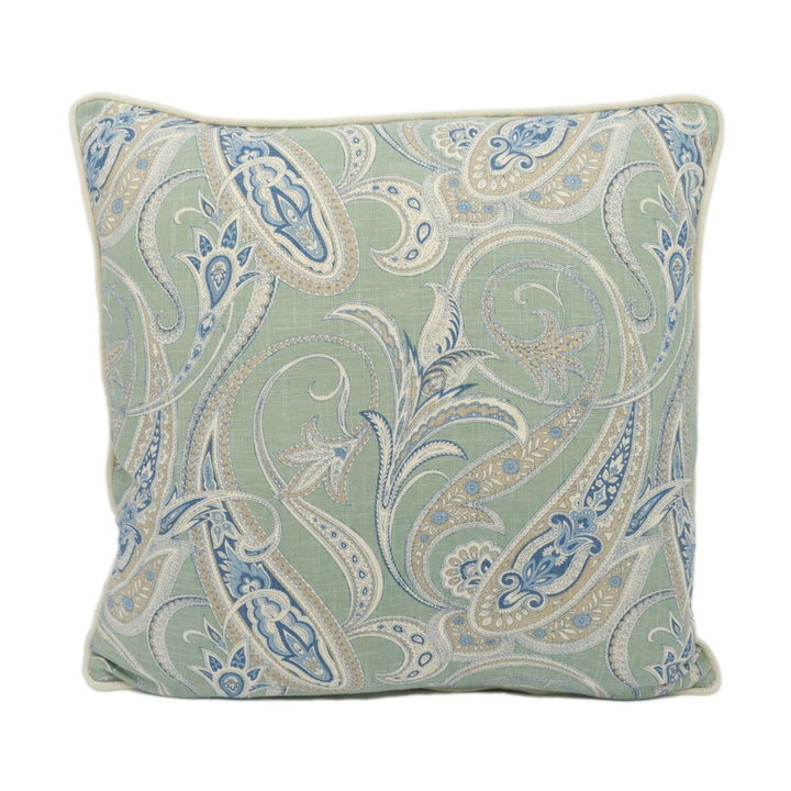 Edinburgh Weavers - Persia - Blue - Gorgeous Contrast Piped Paisley Cushion - Handmade Throw Pillow - Designer Home Décor.