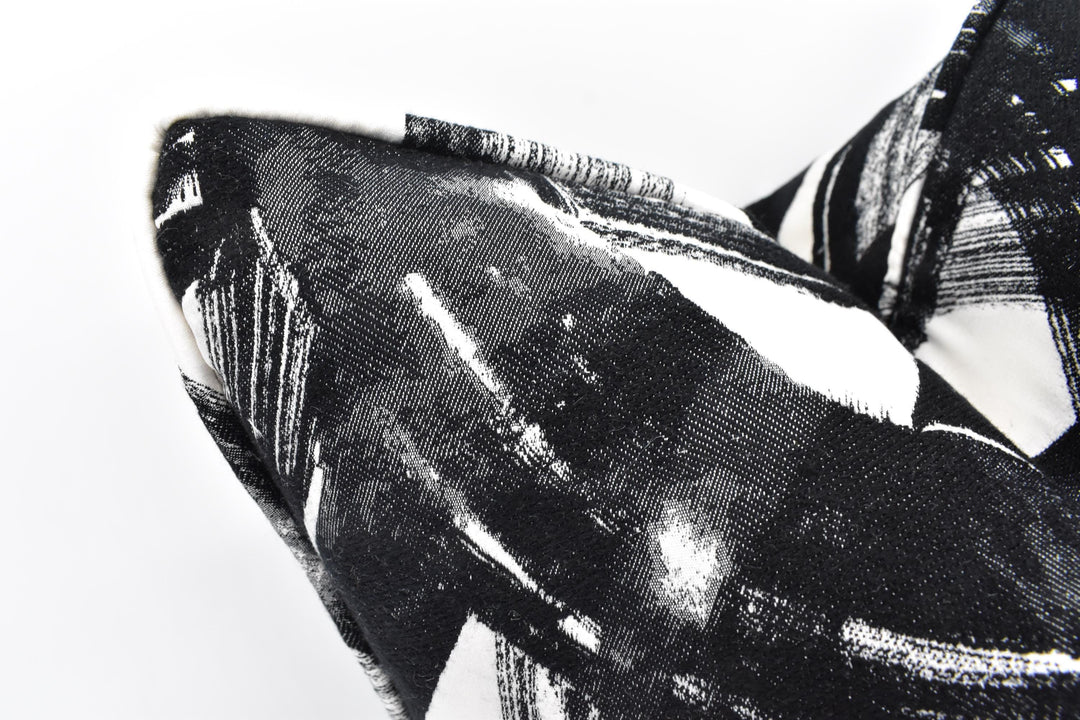 Harlequin - Typhonic - Onyx - Bold Statement Tactile Sateen Chenille Cushion Cover - Modern Black & White Artistic Brushstroke Pillow Cover