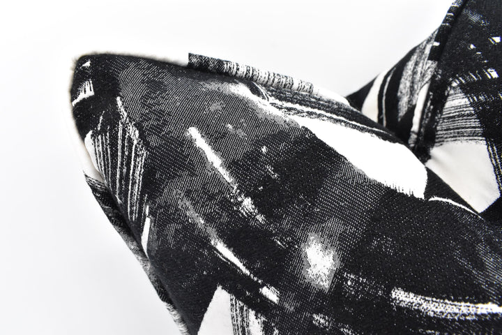 Harlequin - Typhonic - Onyx - Bold Statement Tactile Sateen Chenille Cushion Cover - Modern Black & White Artistic Brushstroke Pillow Cover