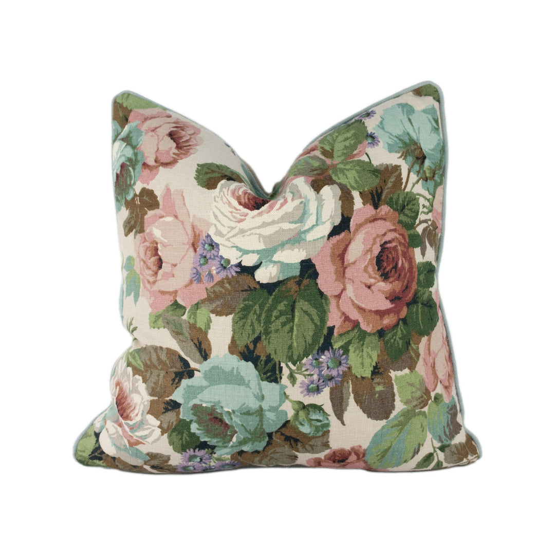 Sanderson - Chelsea - Ivory / Duckegg - Contrast Piped Cushion Cover Throw Pillow Designer Home Decor.