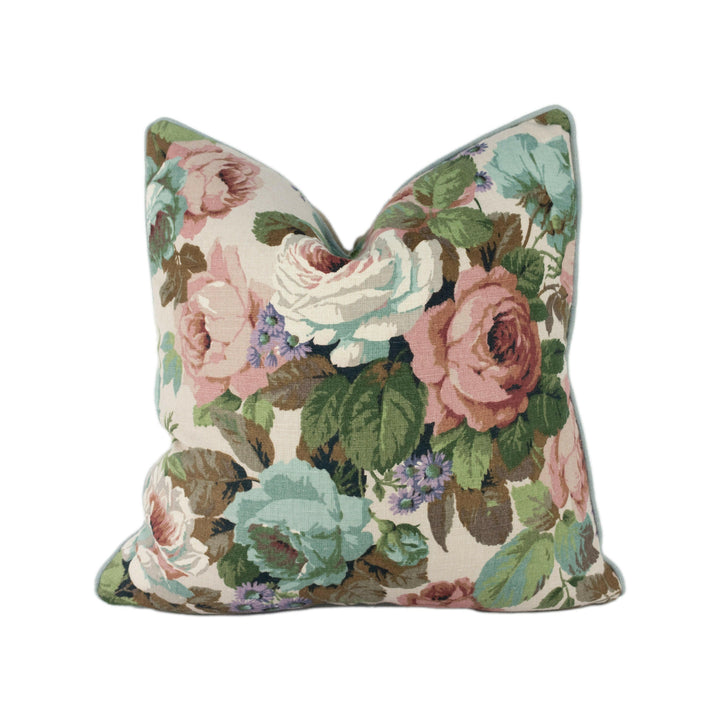 Sanderson - Chelsea - Ivory / Duckegg - Contrast Piped Cushion Cover Throw Pillow Designer Home Decor.