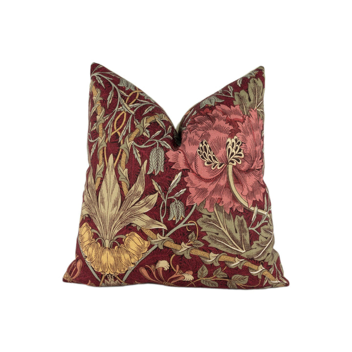 William Morris - Honeysuckle &amp; Tulip - Wine / Bayleaf - Stunning Classic English Designer Cushion Cover Home Décor Throw Pillow.