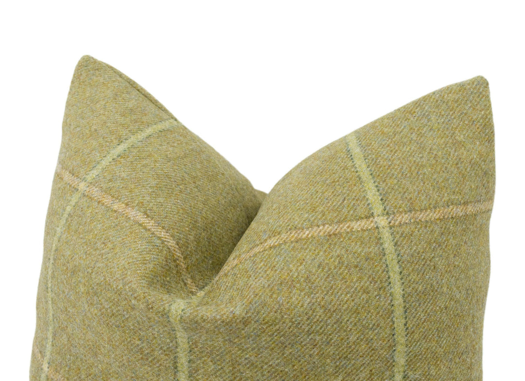 Abraham Moon - Kingham - Lichen -  100% Wool Cushion Cover - Designer Plaid Pillow Cover - Handmade Custom Abraham Moon Pillow.