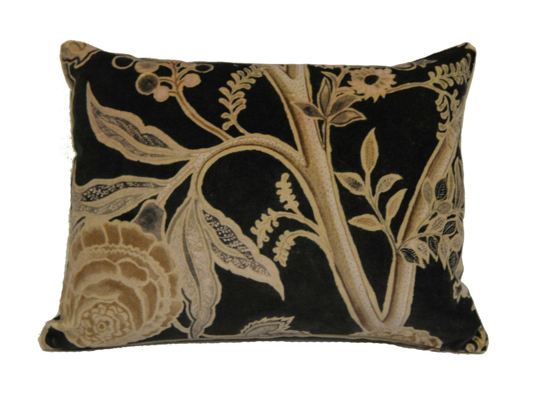 Sandersons - Shalimar - Graphite / Mole - Designer Velvet Cushion Cover  Throw Pillow - Batik Vintage Floral Print.