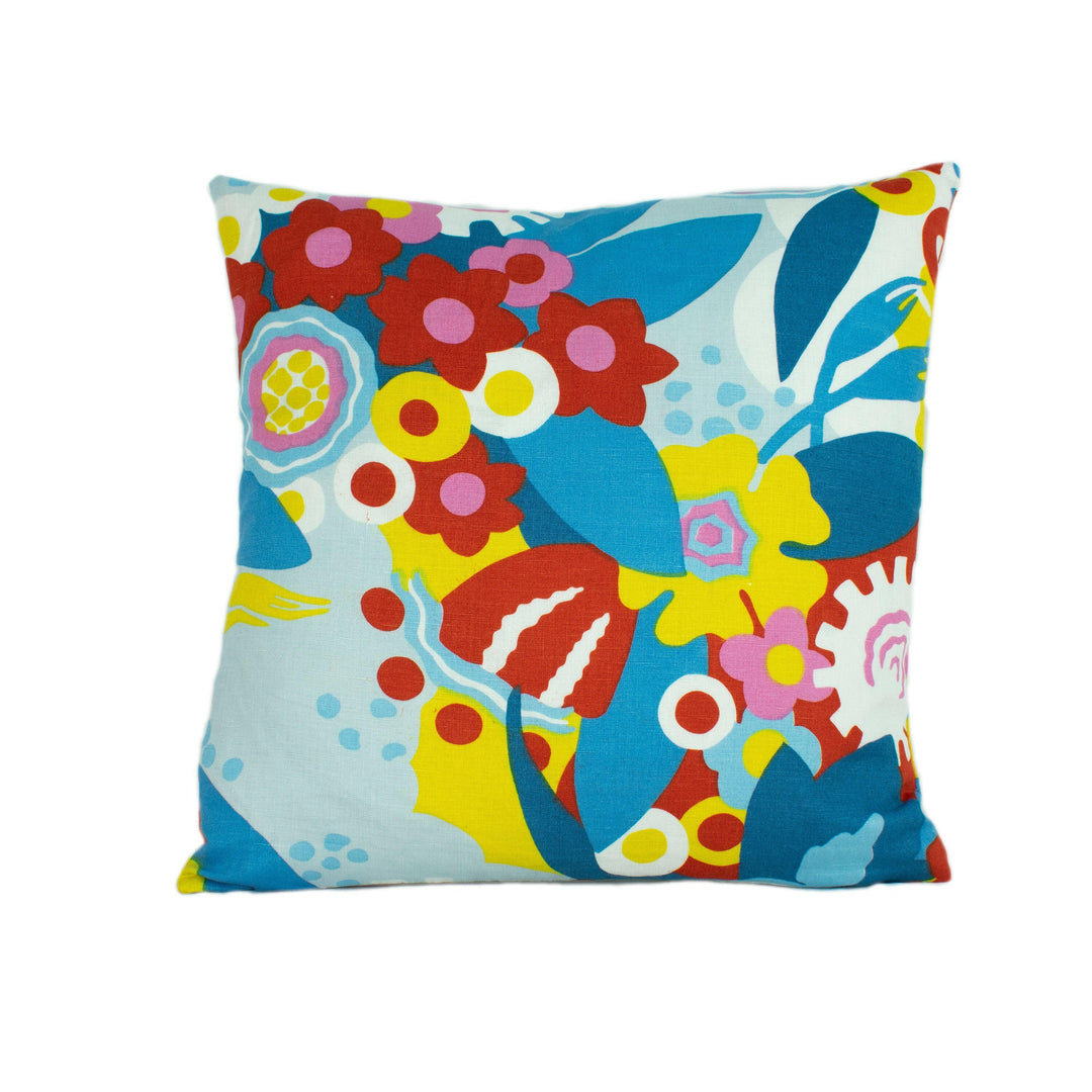 Schumacher - Anita - Sky &amp; Red - Exuberant and Sophisticated Floral Designer Cushion Cover - Handmade Throw Pillow Designer Home Decor.